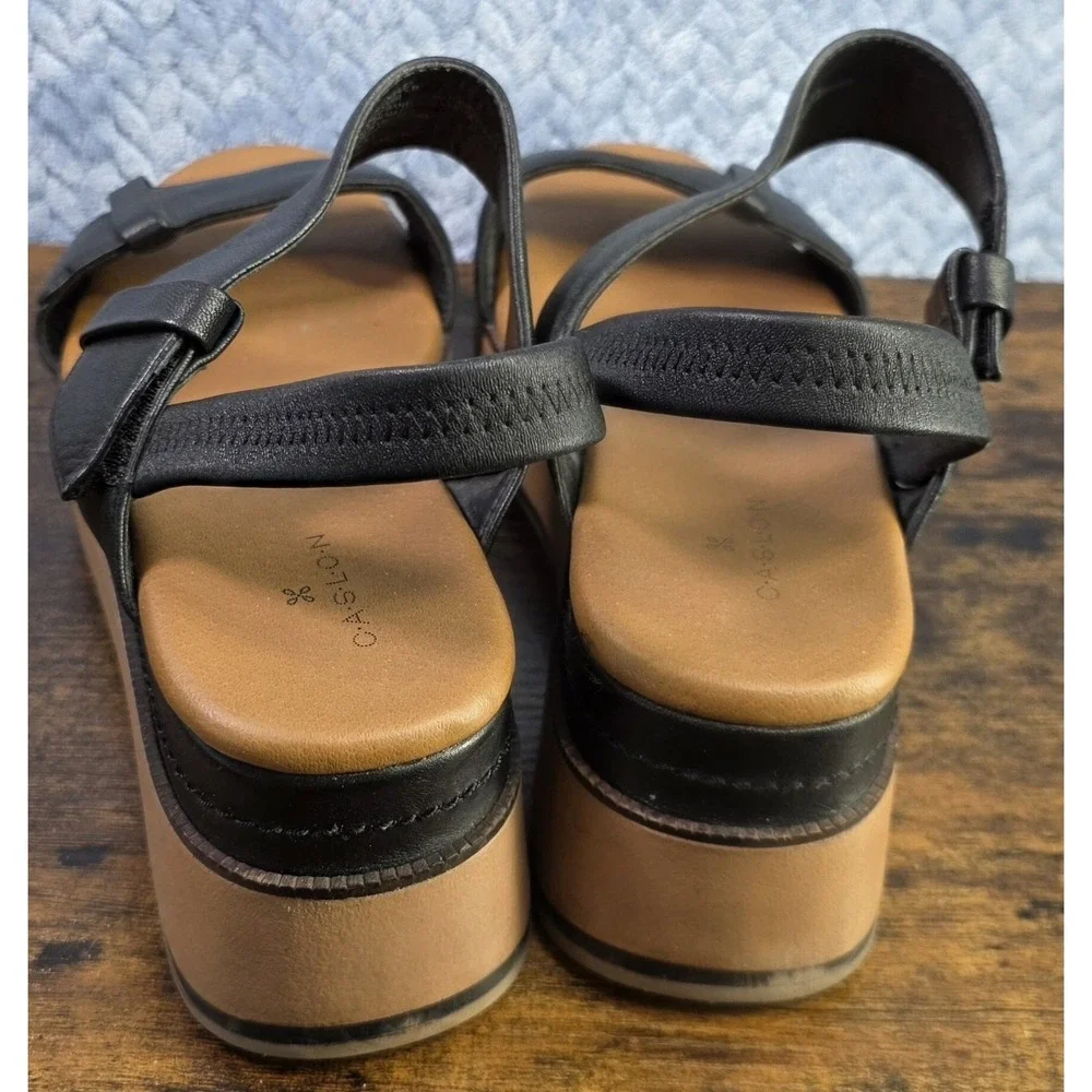 Caslon Black Leather Strappy Platform Sandal Heel Strap Size 9.5M